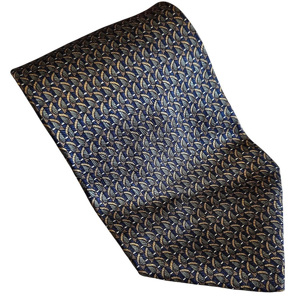 Roundtree & Yorke Silk Tie Navy Gold Geometric Pattern Classic Mens Business Tie